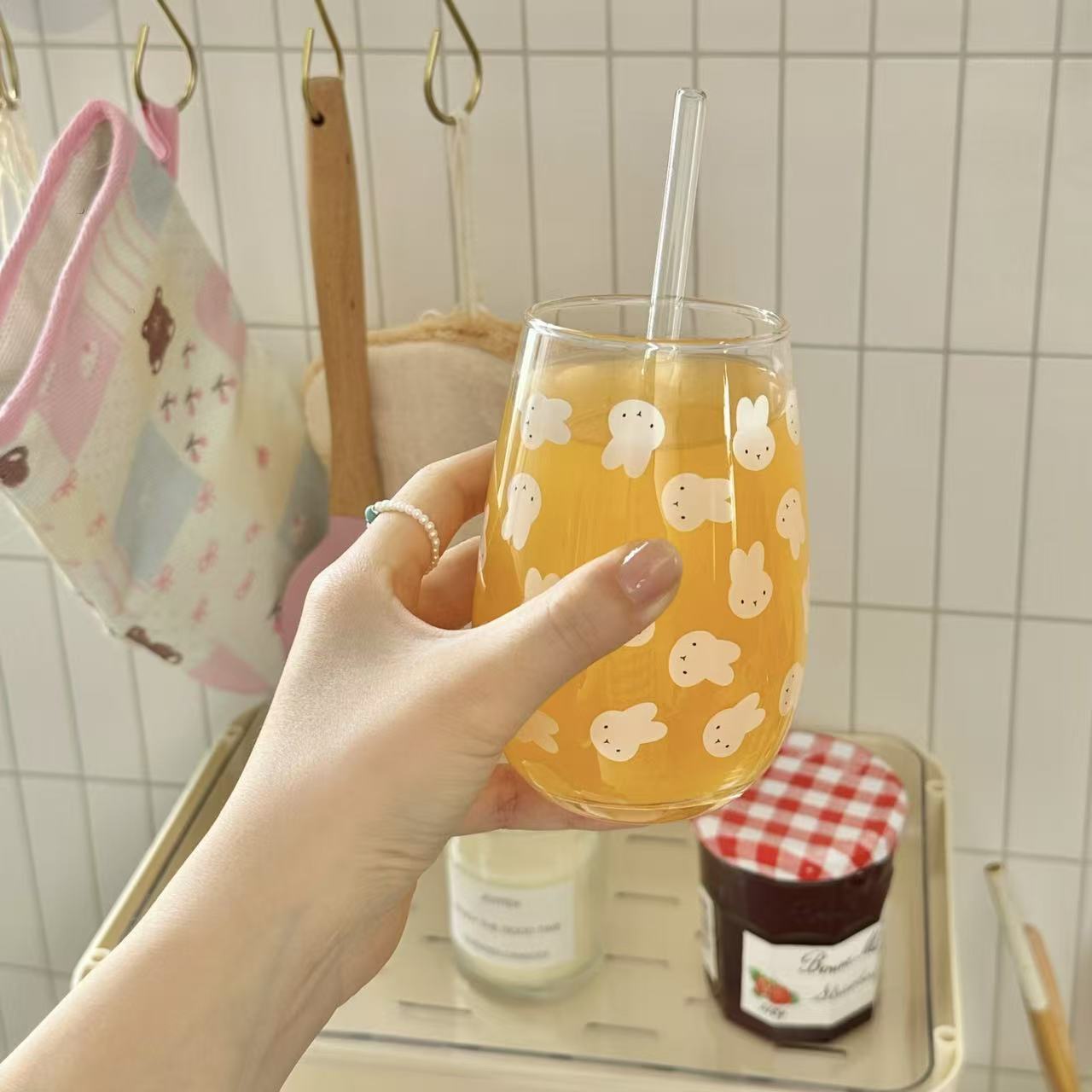 귀여운 미피 토끼 프린트 유리 텀블러 대용량 물컵 -  - Coffee Tea & Espresso Appliances 리뷰 및 가격