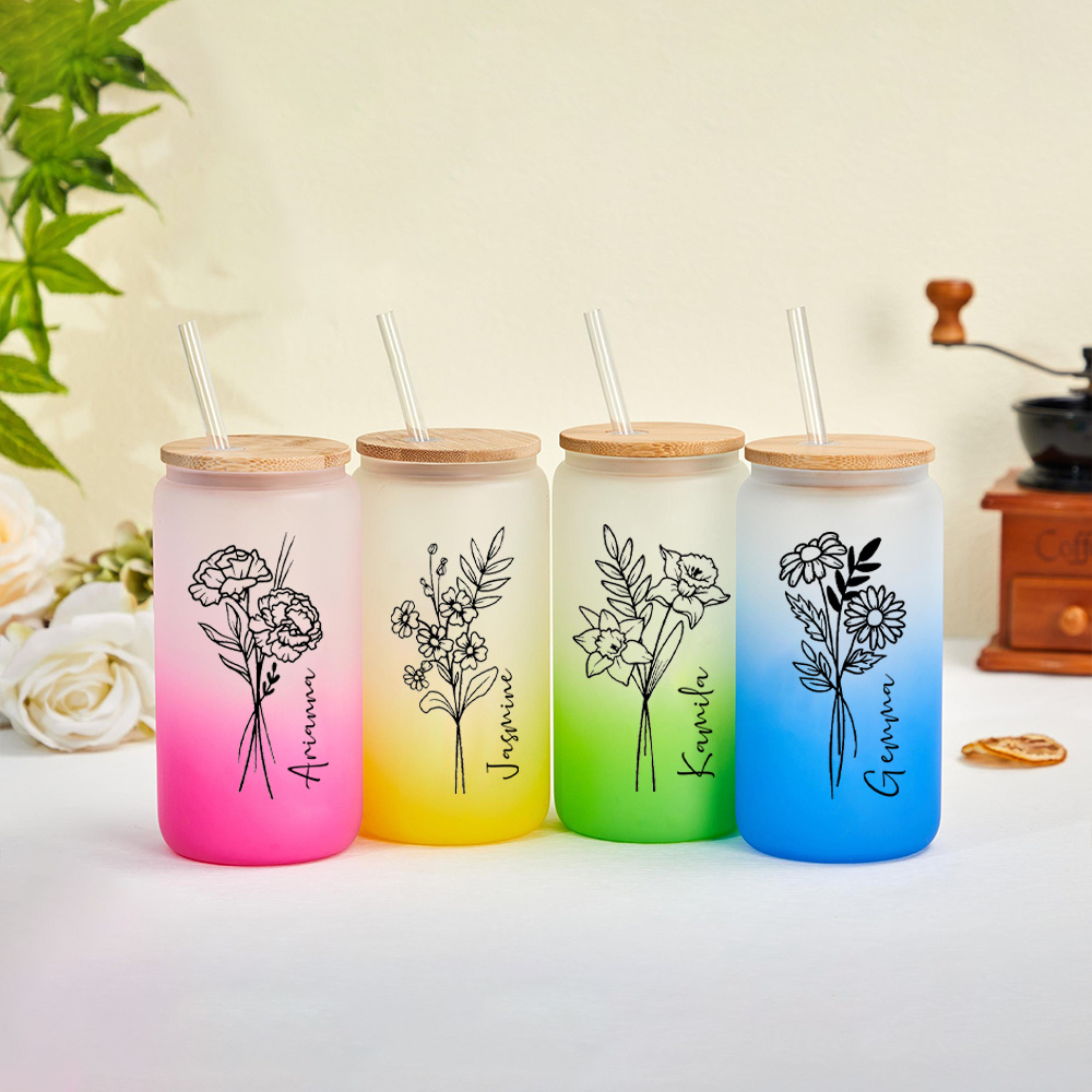 맞춤형 이름이 새겨진 개인화된 탄생화 디자인의 유리 컵 - Coffee Tea Name 리뷰 및 가격