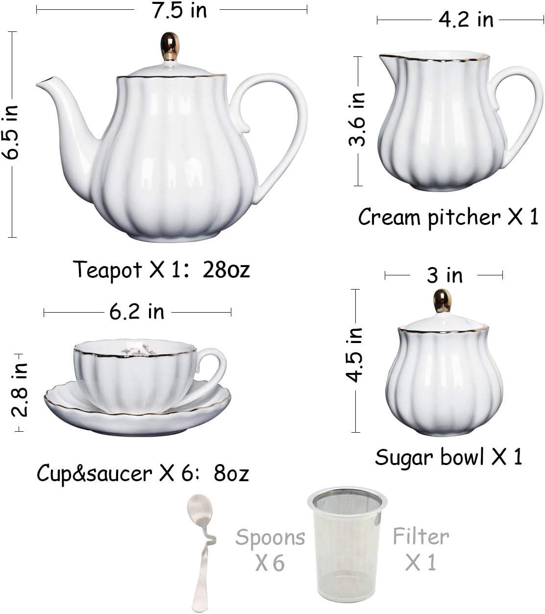 순백색 도자기 티 세트, 영국 왕실 스타일, 6인용으로 - Coffee Tea Sugar 리뷰 및 가격